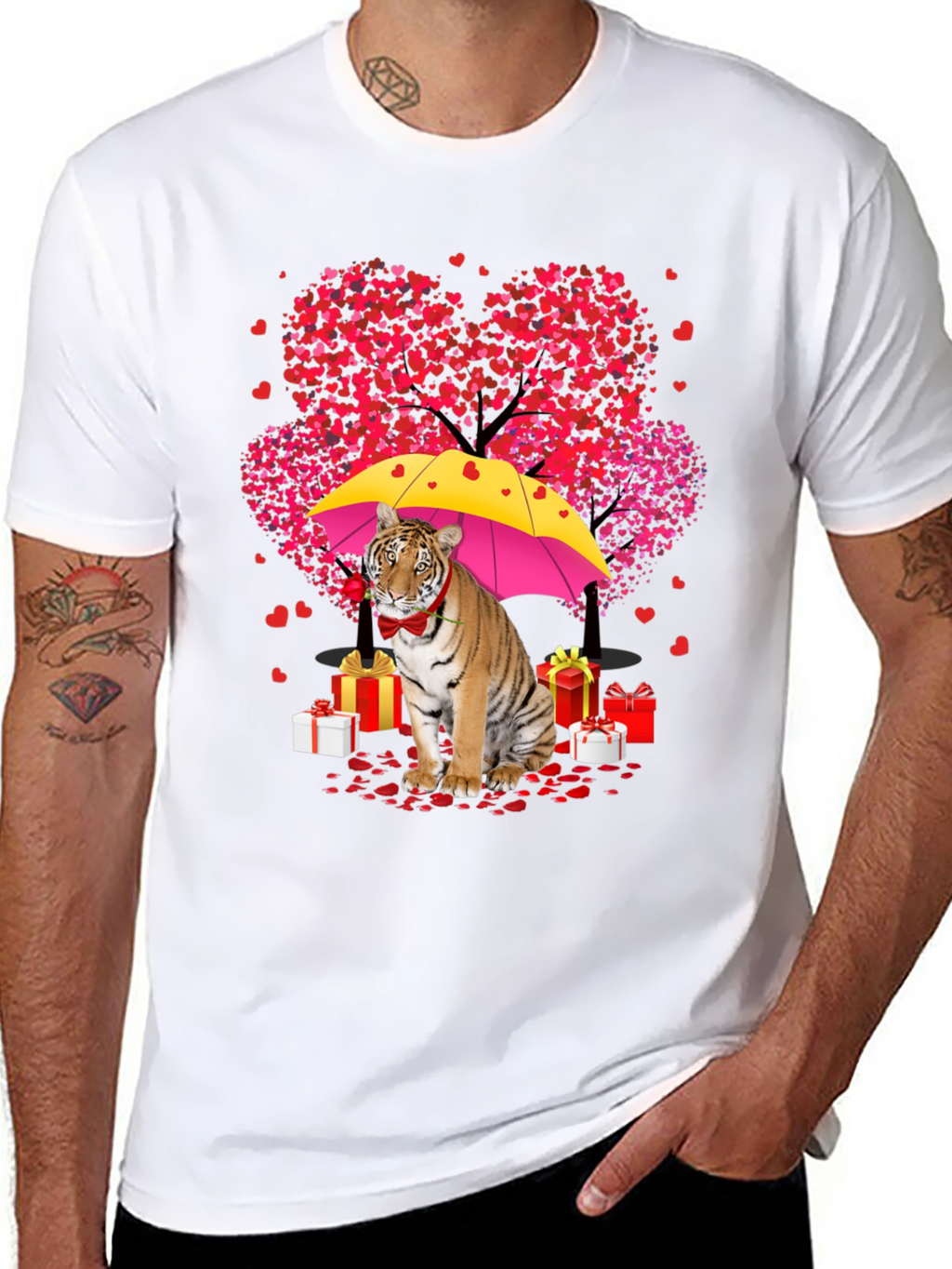 Tiger Valentines Day T-Shirt: Heart Tree & Gifts