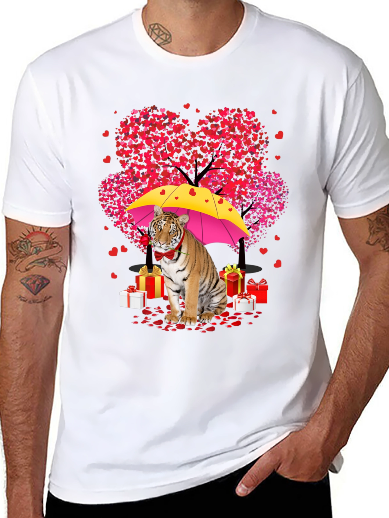 Tiger Valentines Day T-Shirt: Heart Tree & Gifts