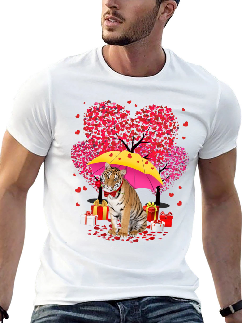 Tiger Valentines Day T-Shirt: Heart Tree & Gifts