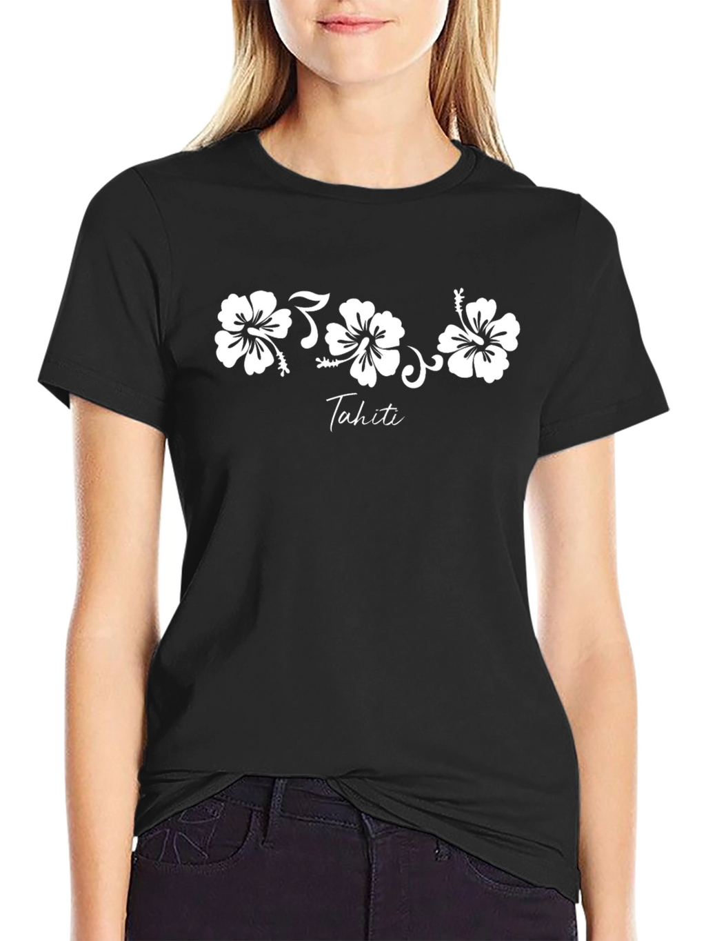 Tahiti Hibiscus Floral Graphic Tee - Black