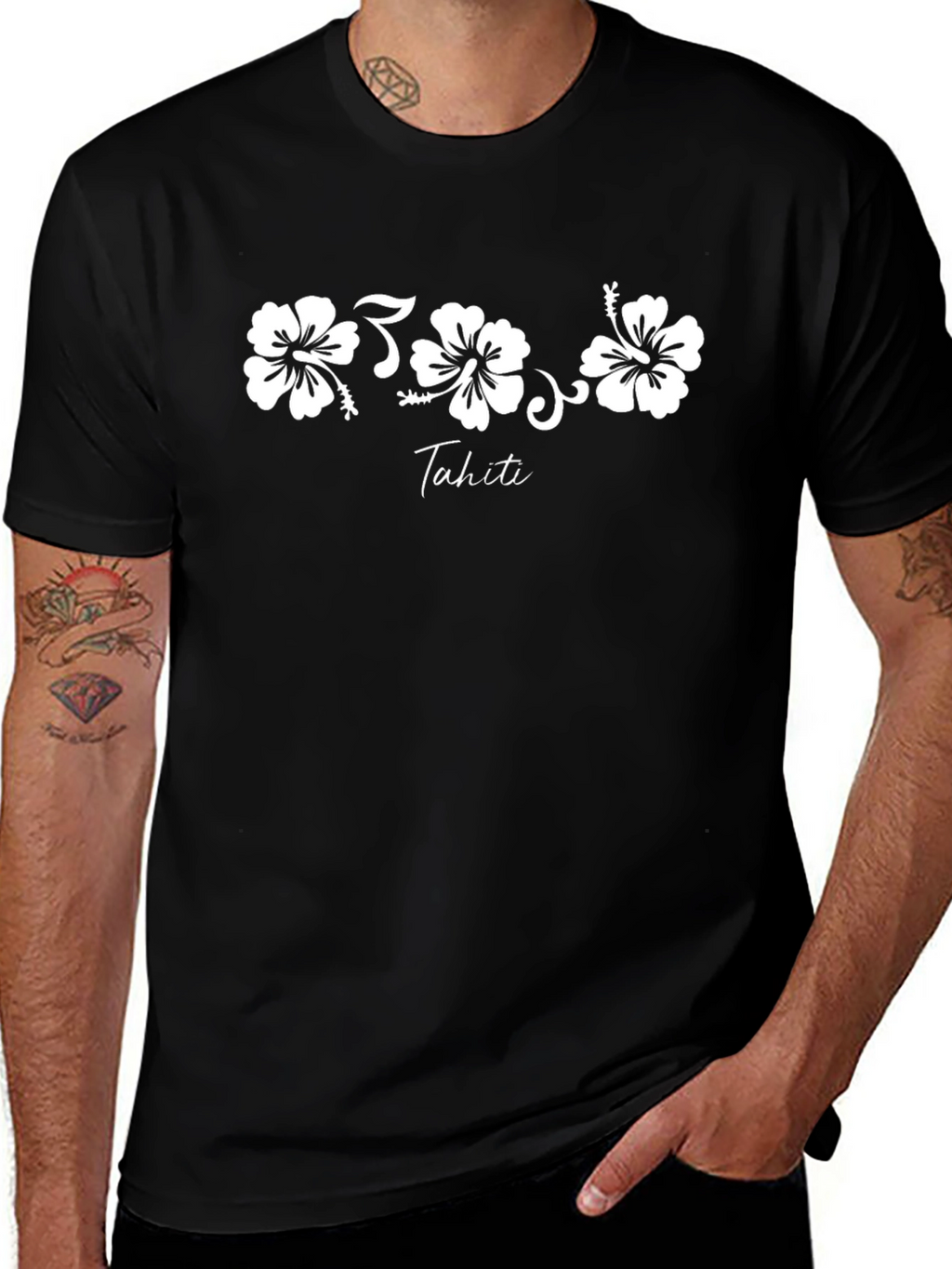 Tahiti Hibiscus Floral Graphic Tee - Black
