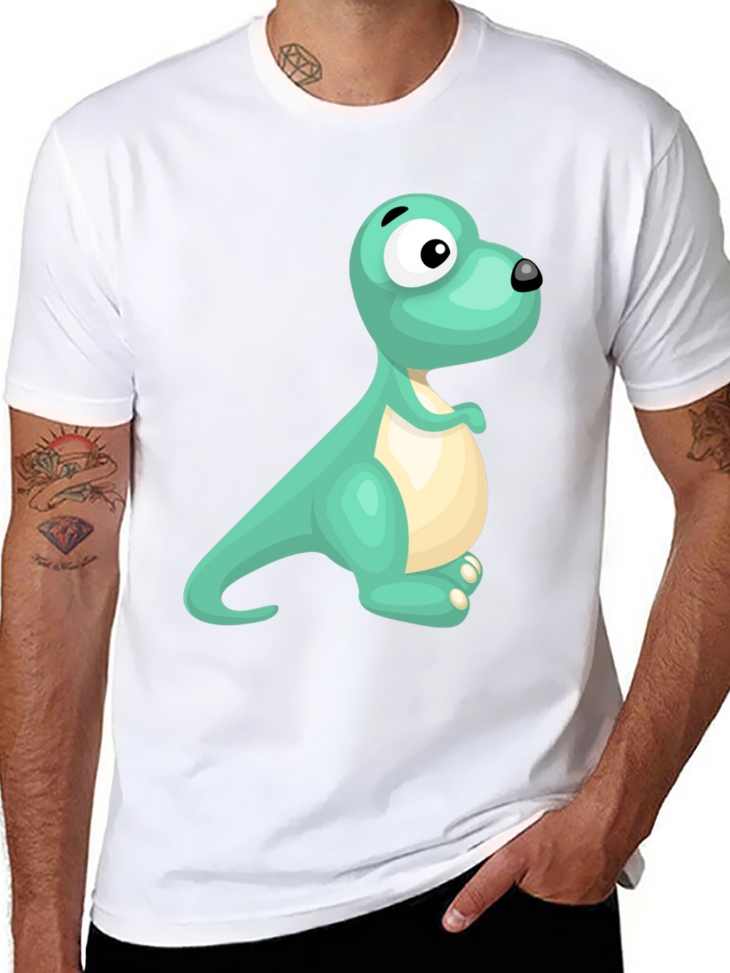 Cartoon Dinosaur Graphic Black T-Shirt