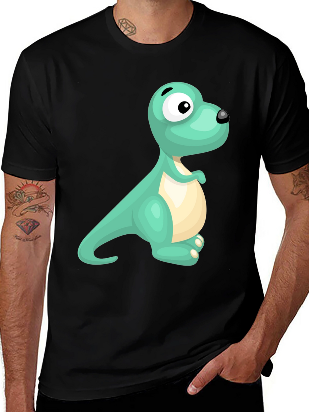 Cartoon Dinosaur Graphic Black T-Shirt