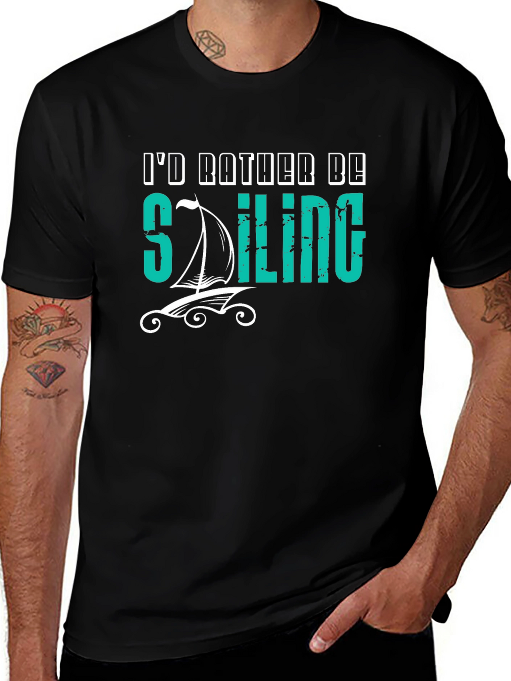 Id Rather Be Sailing Black T-Shirt