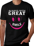 Always With Great Smile Black Graphic T-Shirt