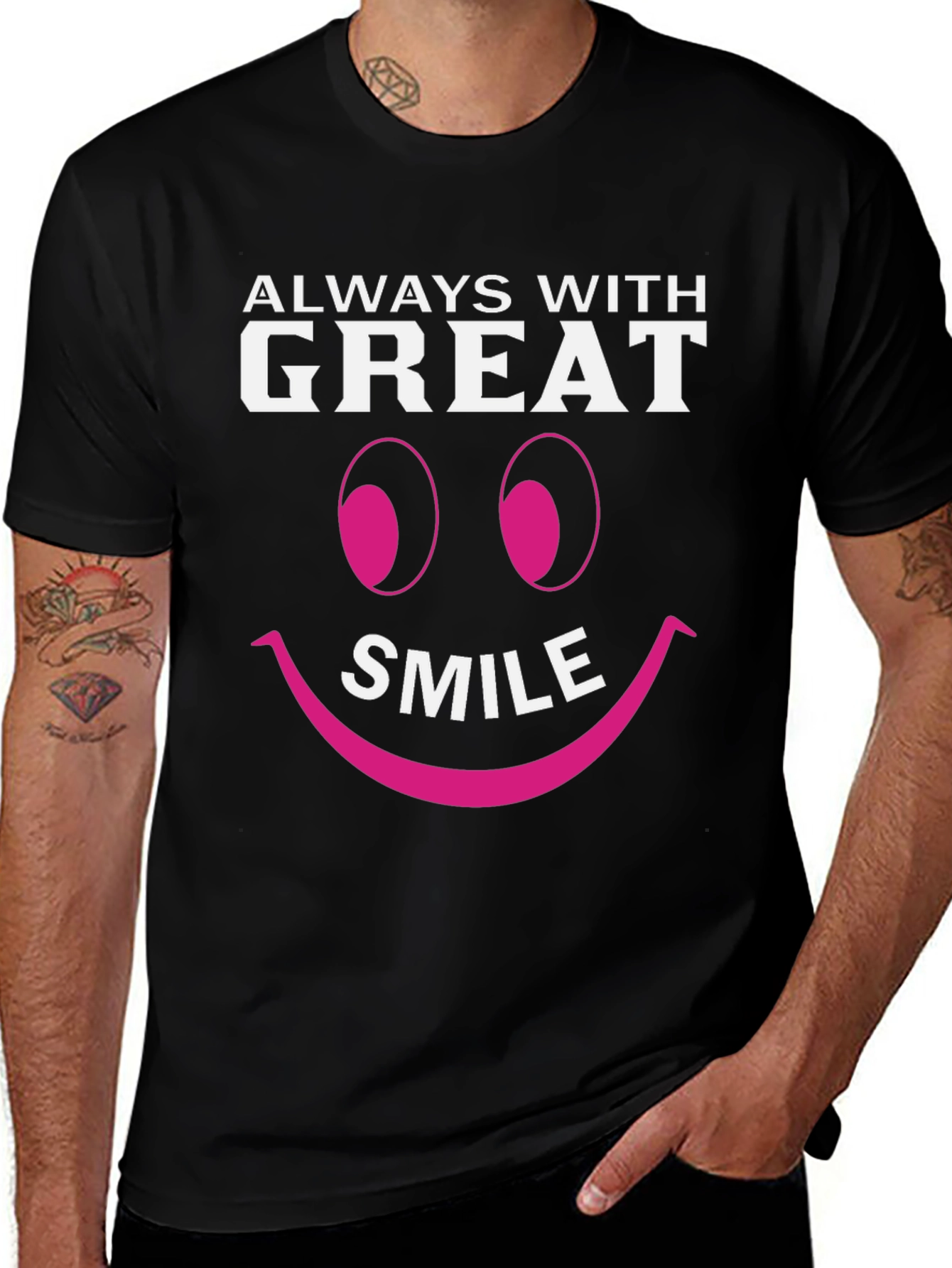 Always With Great Smile Black Graphic T-Shirt