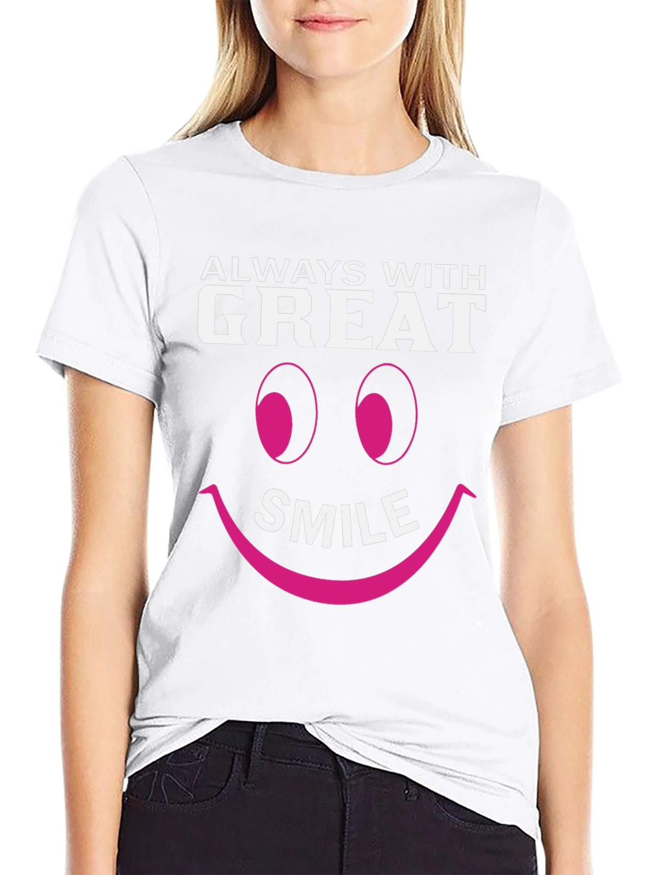 Always With Great Smile Black Graphic T-Shirt