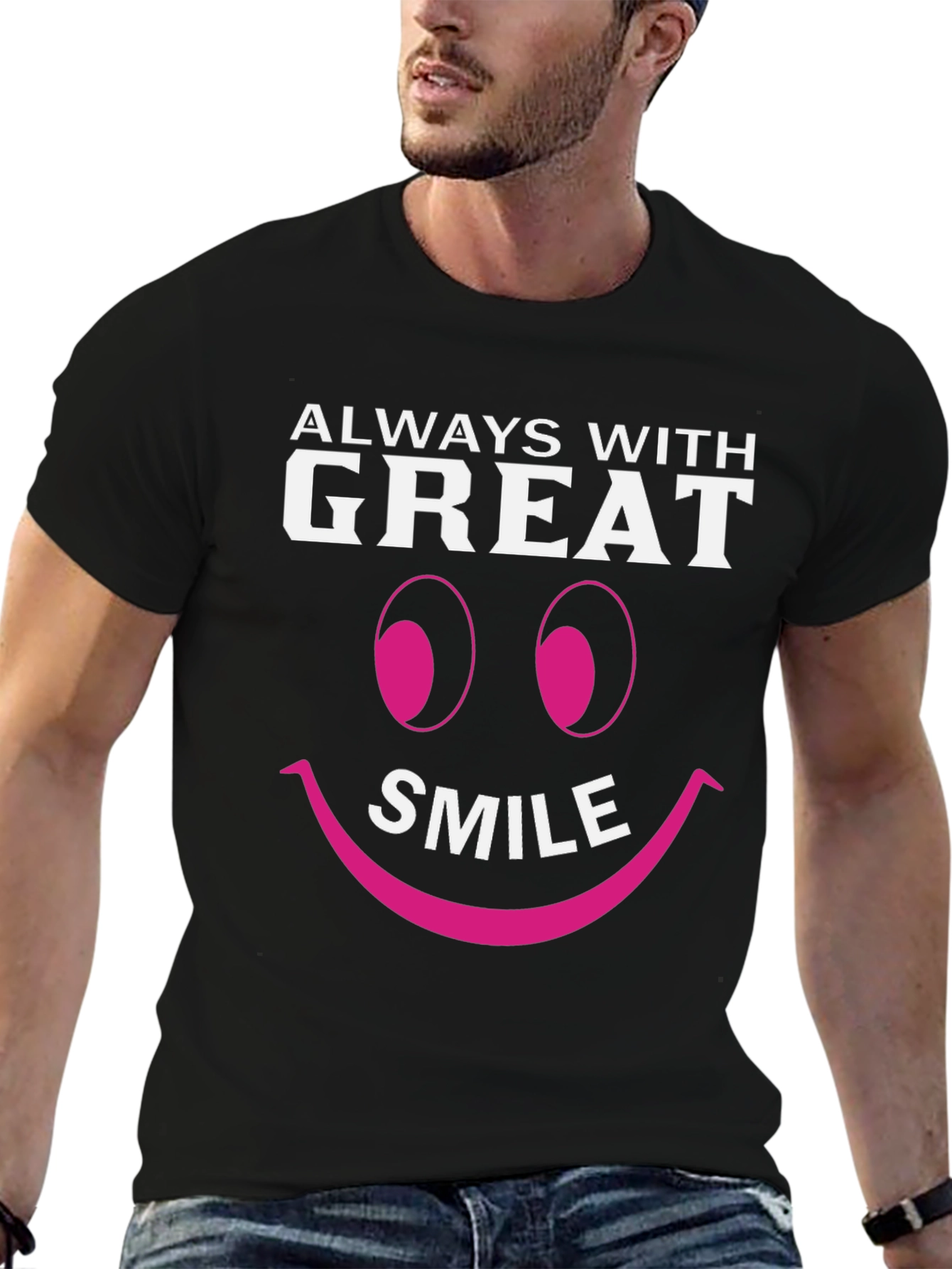 Always With Great Smile Black Graphic T-Shirt