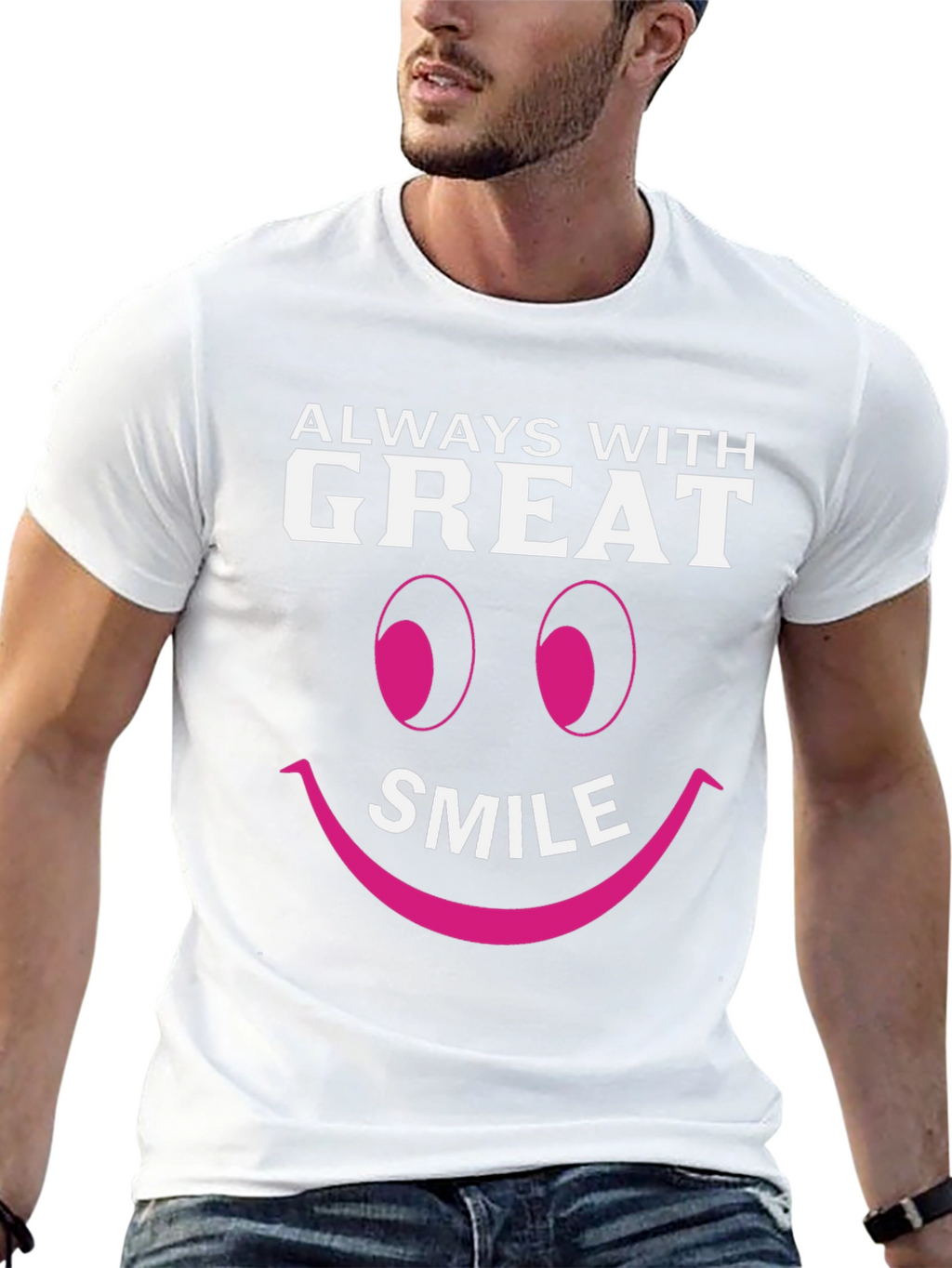 Always With Great Smile Black Graphic T-Shirt