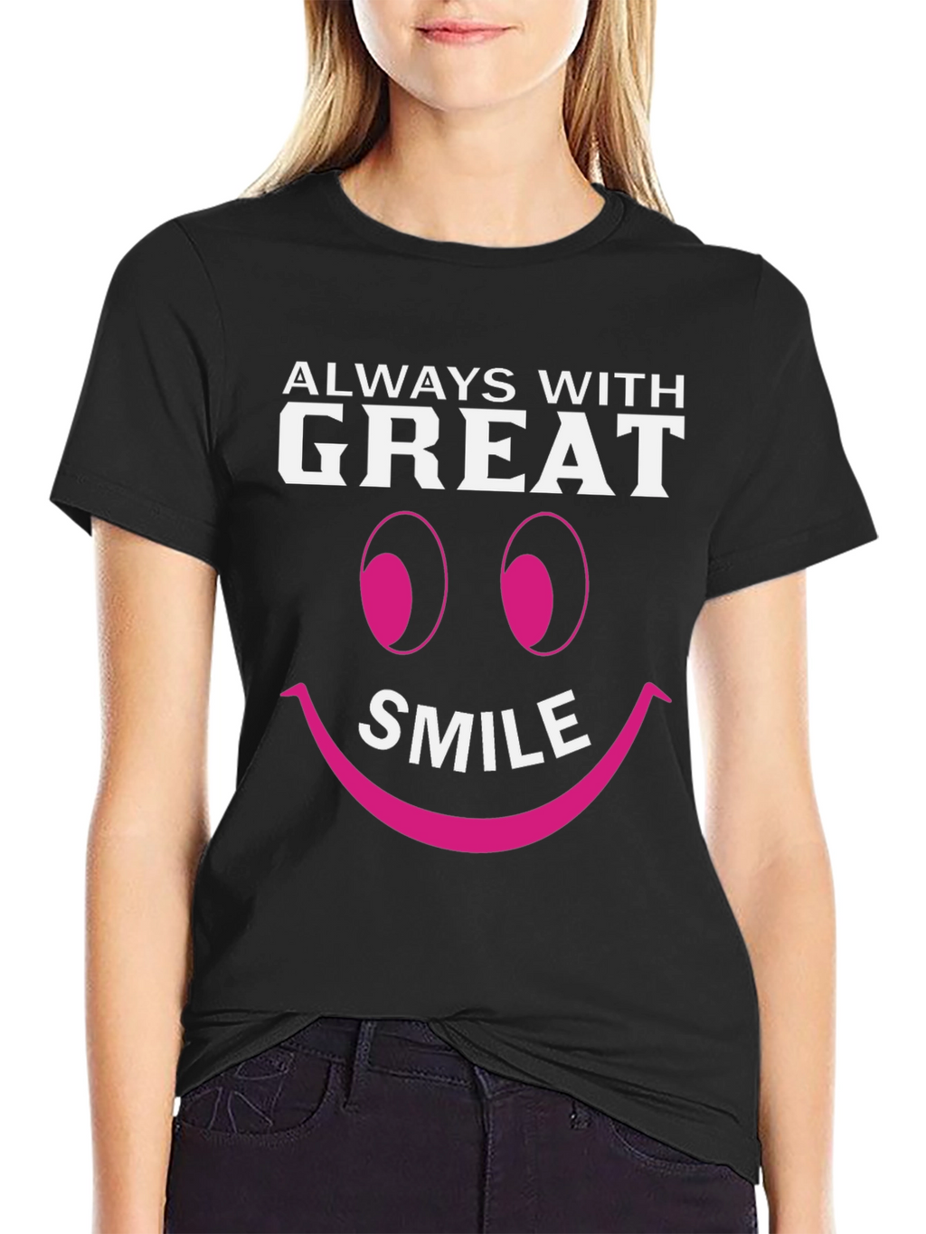 Always With Great Smile Black Graphic T-Shirt