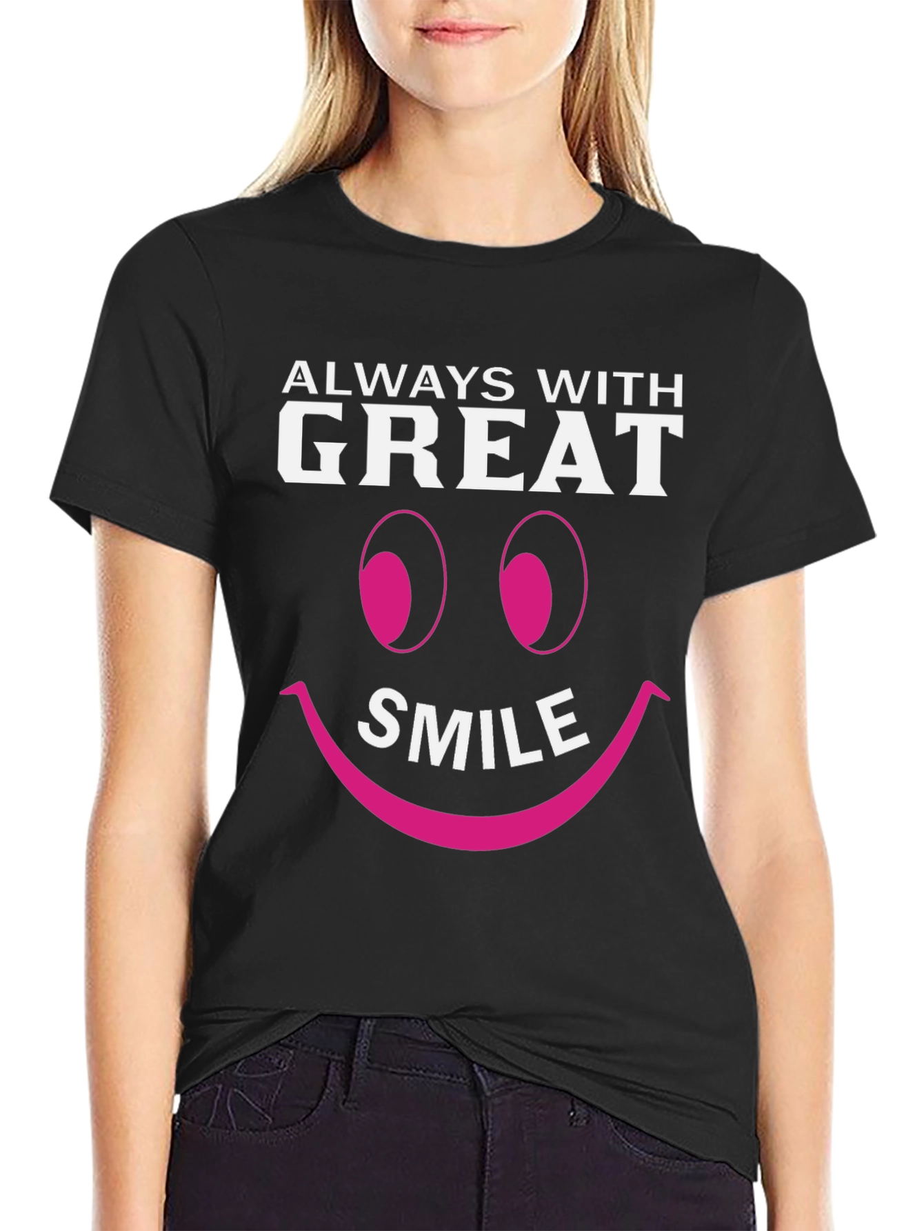 Always With Great Smile Black Graphic T-Shirt