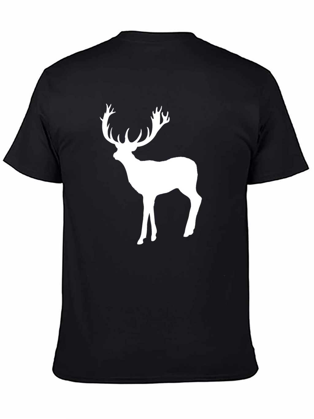 Mens Black T-Shirt with White Deer Graphic