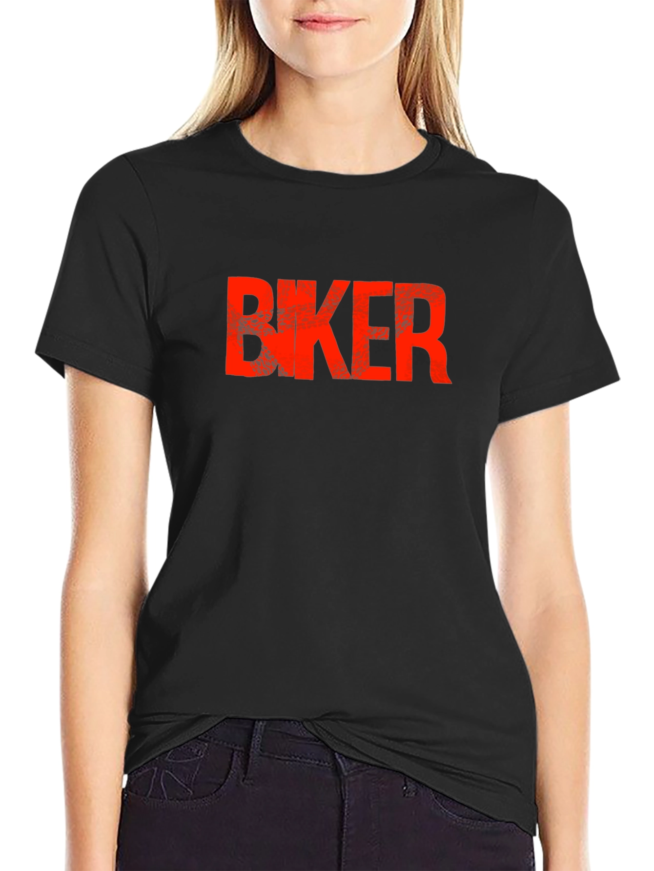 Biker Graphic T-Shirt - Bold Red Print on Black
