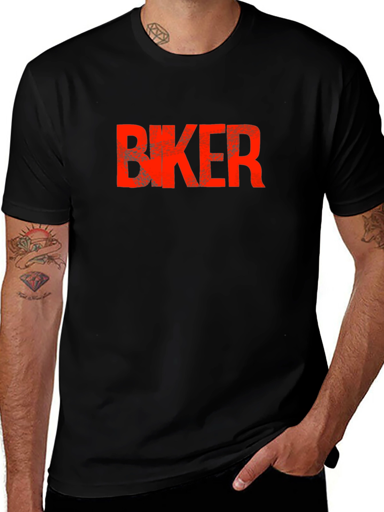 Biker Graphic T-Shirt - Bold Red Print on Black