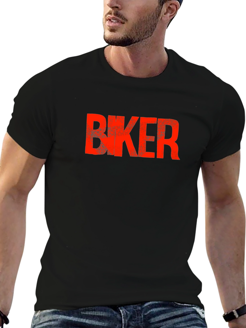 Biker Graphic T-Shirt - Bold Red Print on Black