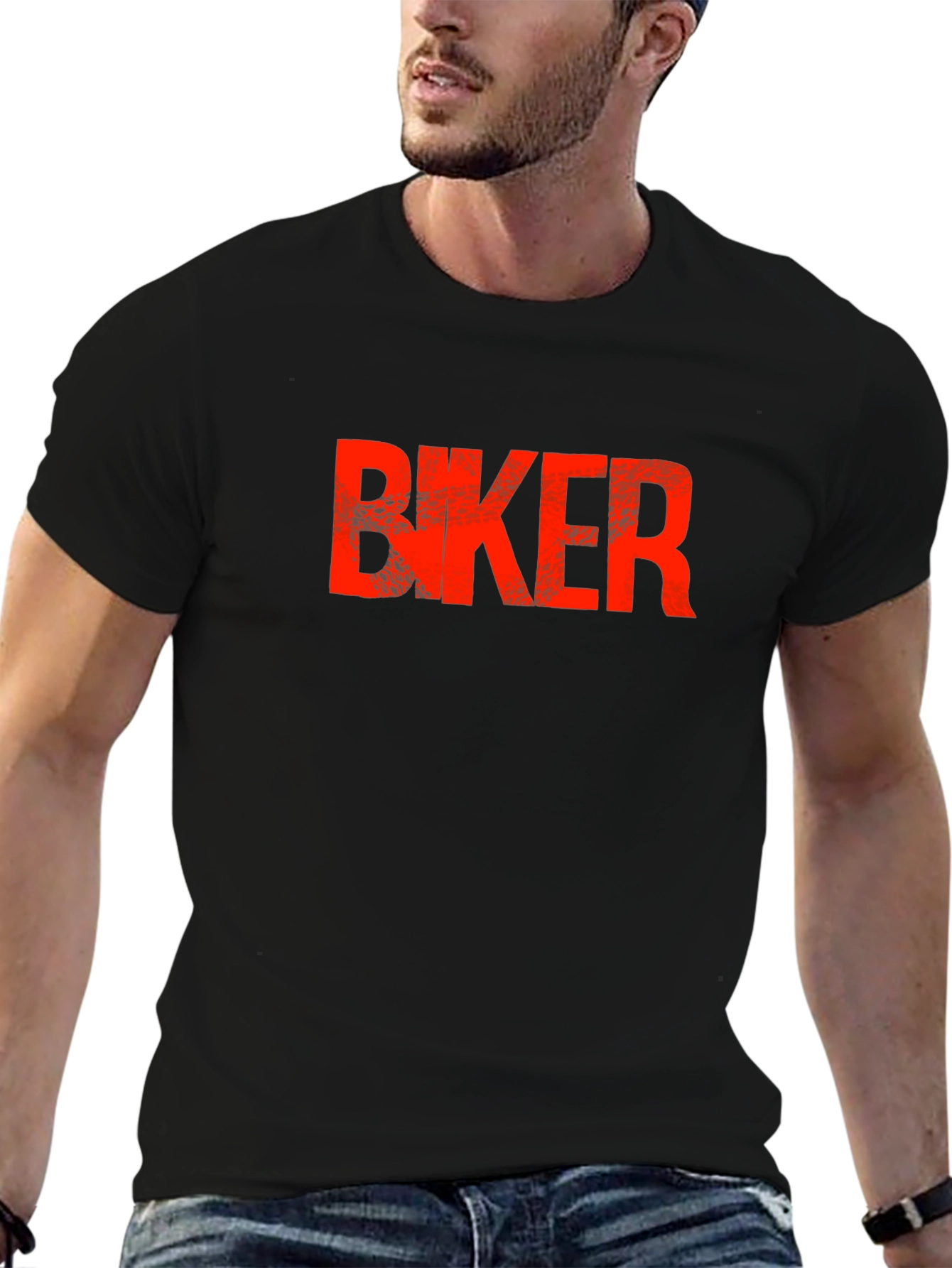Biker Graphic T-Shirt - Bold Red Print on Black