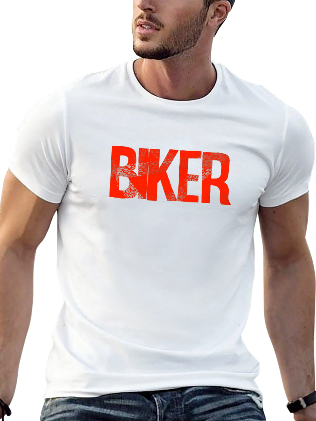 Biker Graphic T-Shirt - Bold Red Print on Black