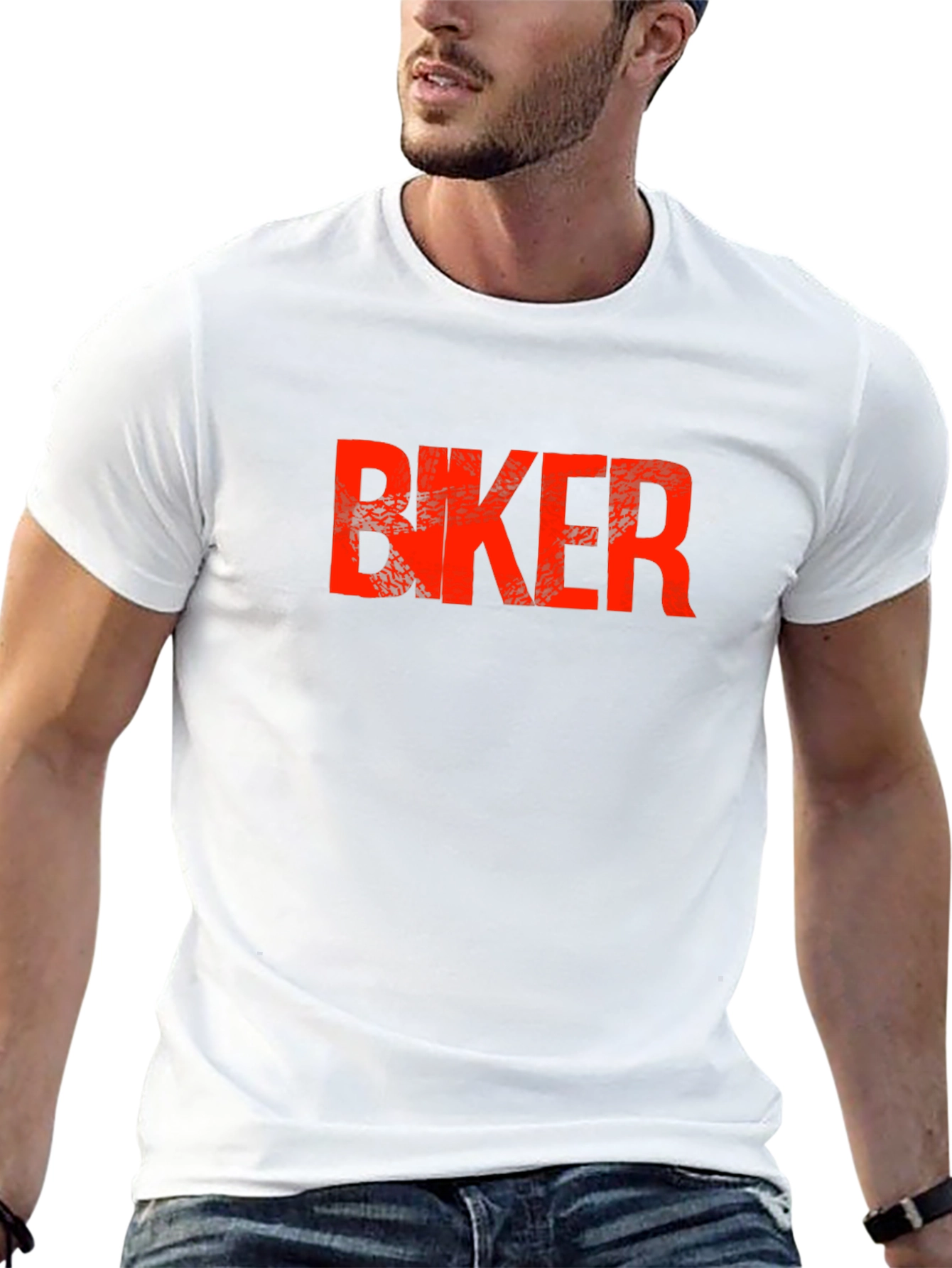 Biker Graphic T-Shirt - Bold Red Print on Black