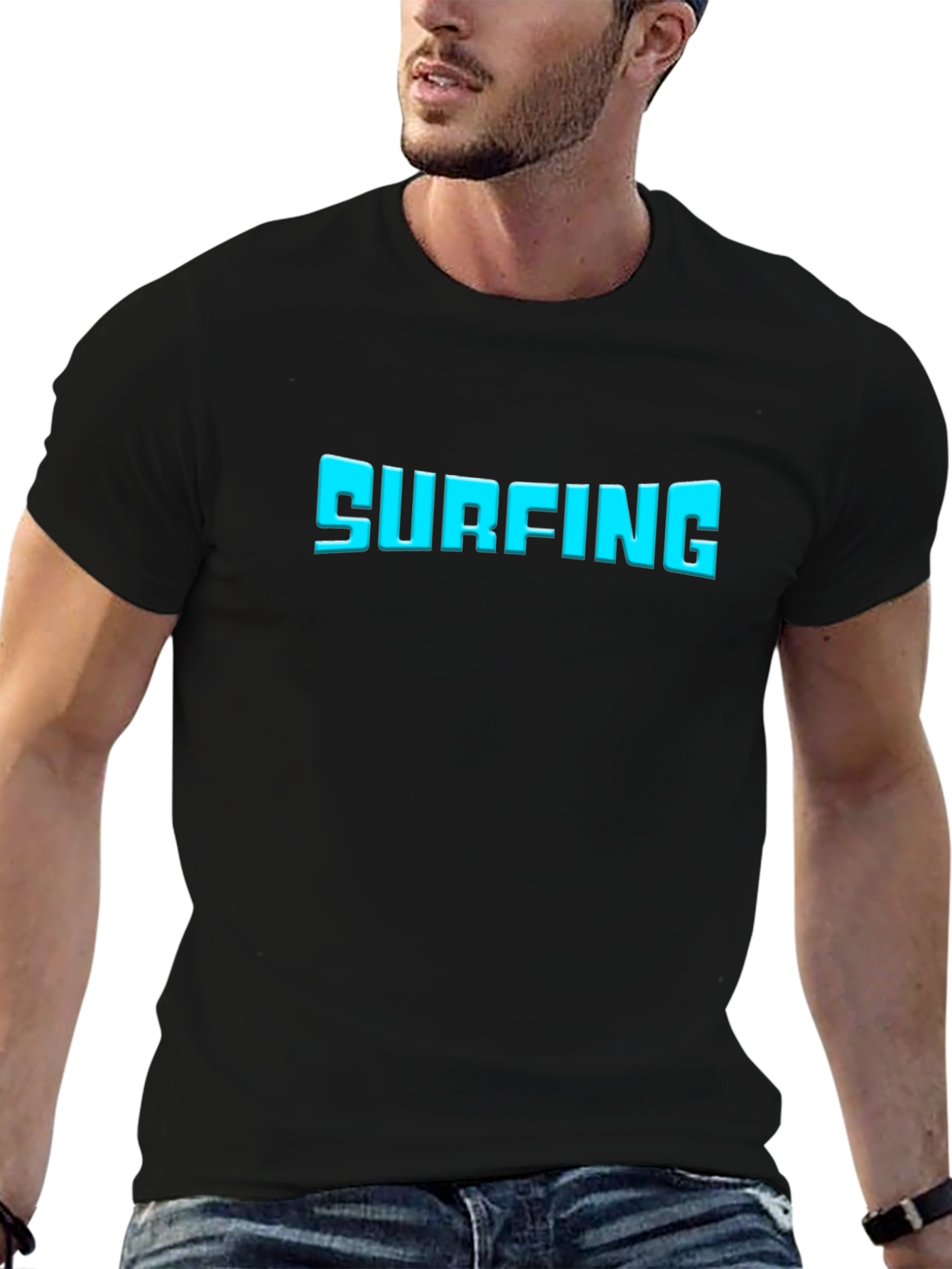 Surfing Graphic Tee - Black Cotton T-Shirt