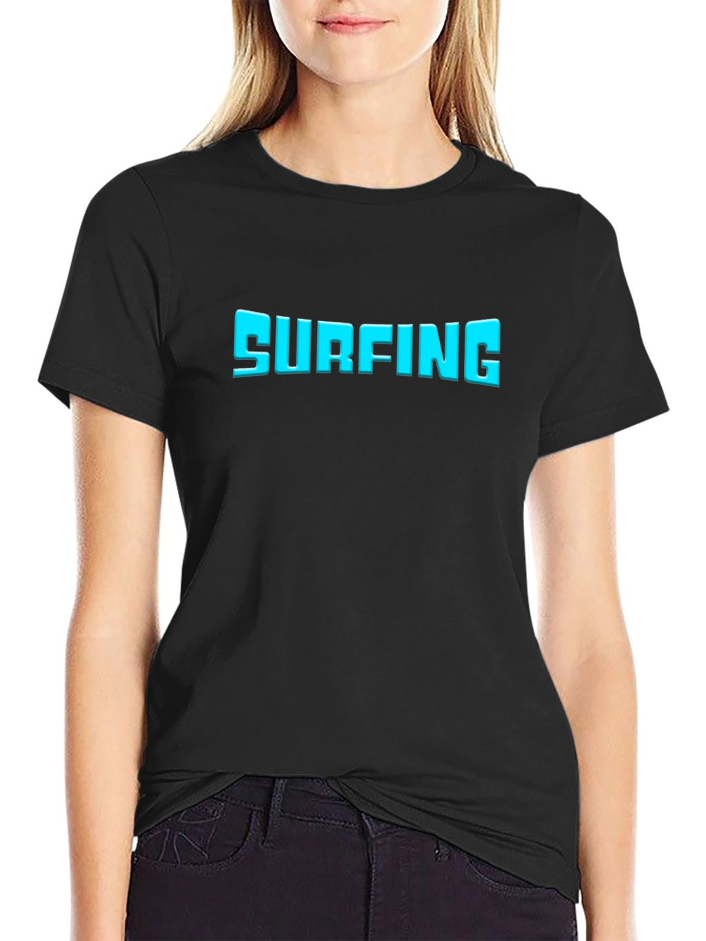 Surfing Graphic Tee - Black Cotton T-Shirt