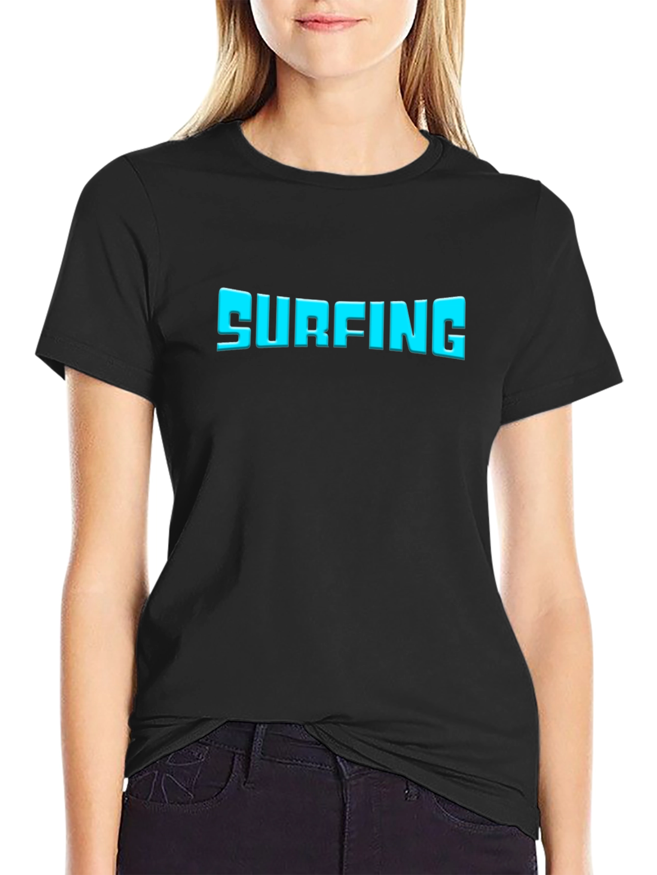 Surfing Graphic Tee - Black Cotton T-Shirt