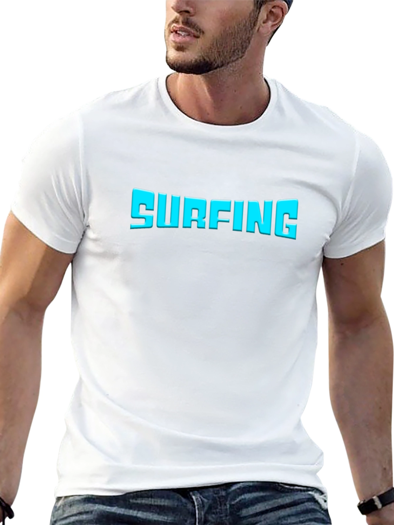 Surfing Graphic Tee - Black Cotton T-Shirt