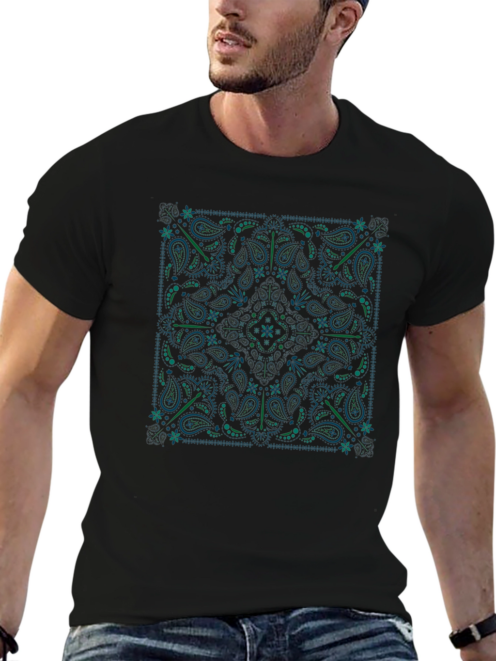 Black Bandana Paisley Graphic T-Shirt