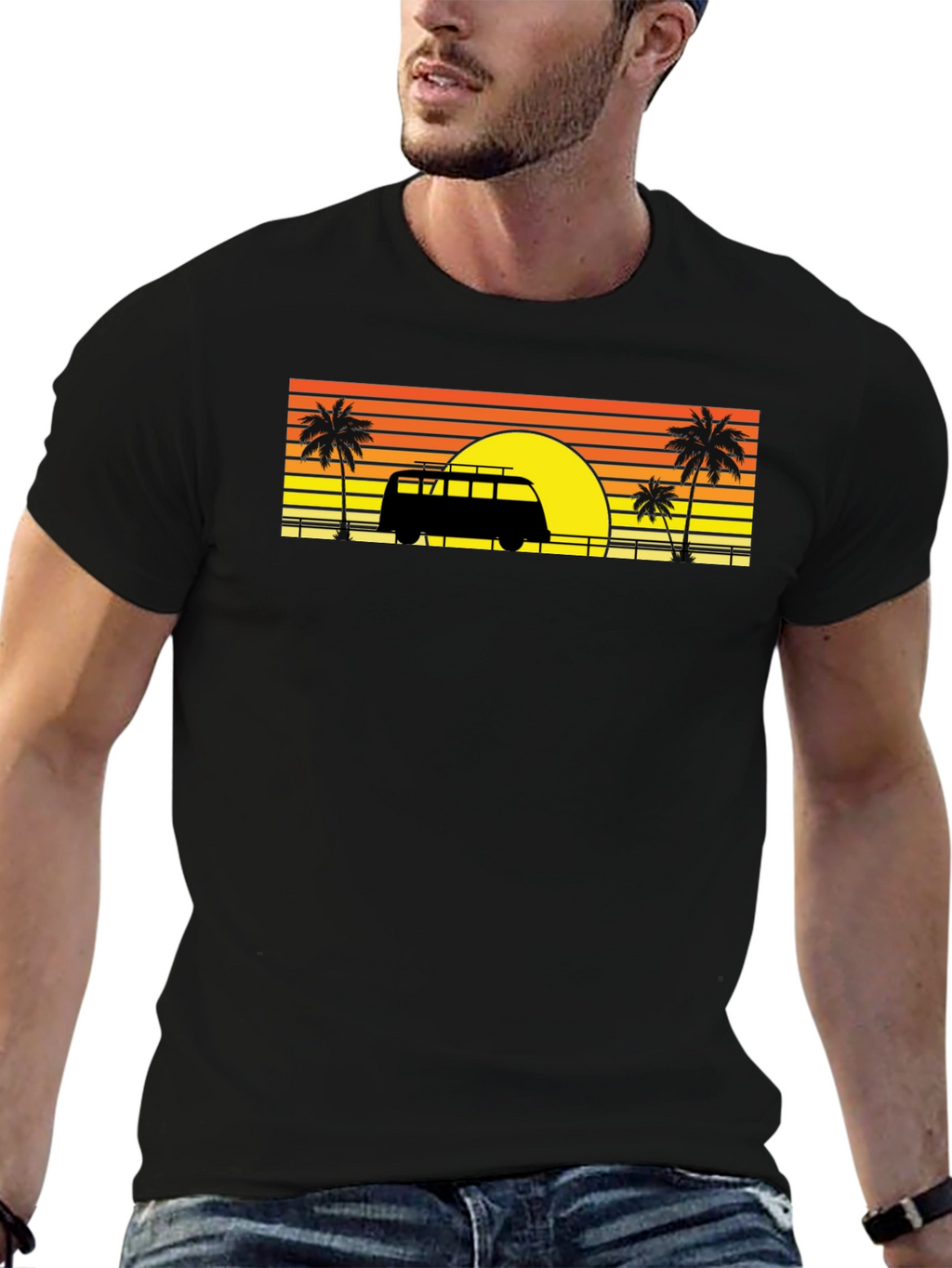 Sunset Van Palm Tee - Retro Beach Vibes