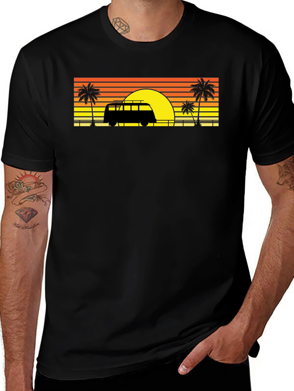 Sunset Van Palm Tee - Retro Beach Vibes