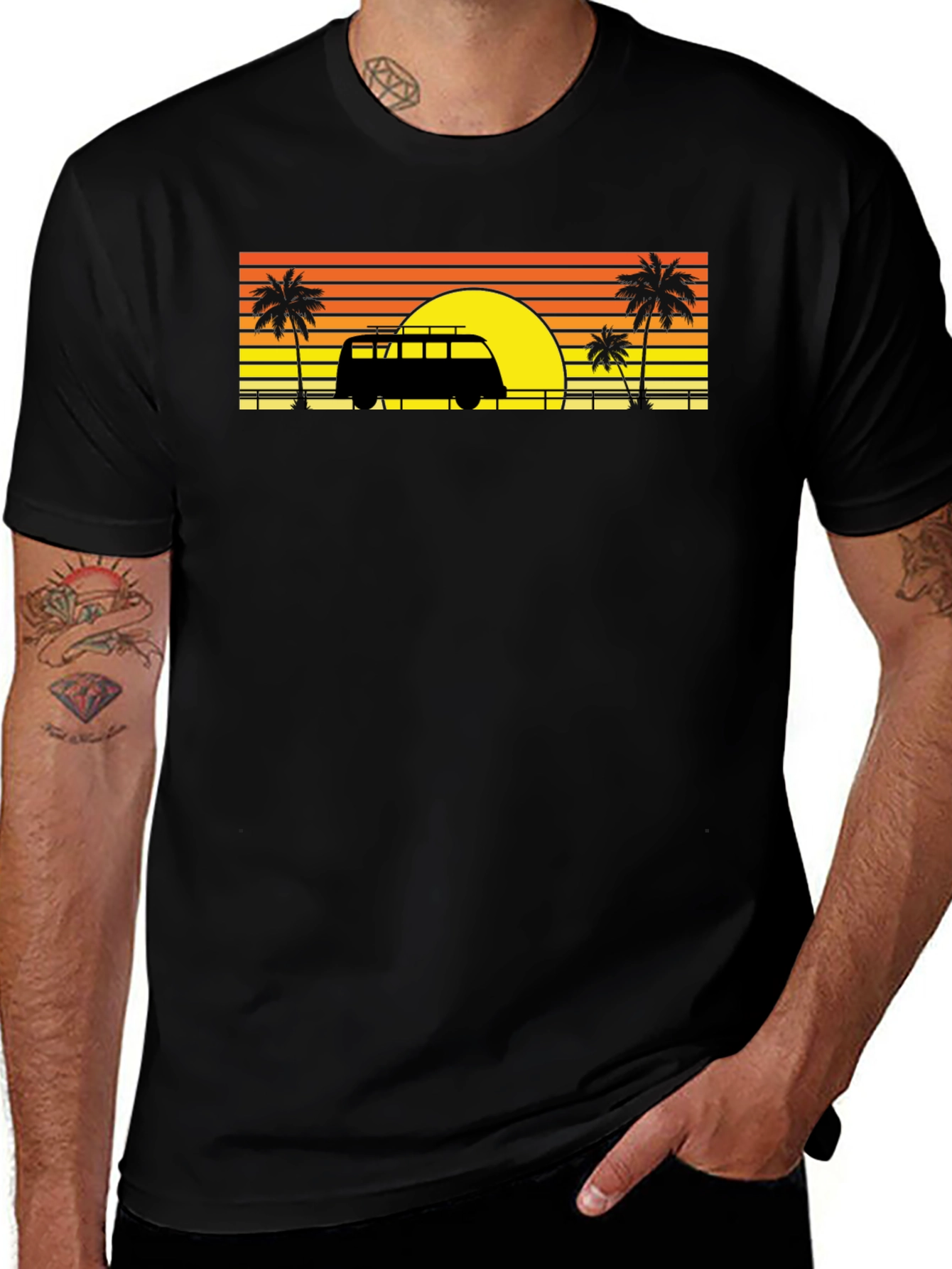Sunset Van Palm Tee - Retro Beach Vibes