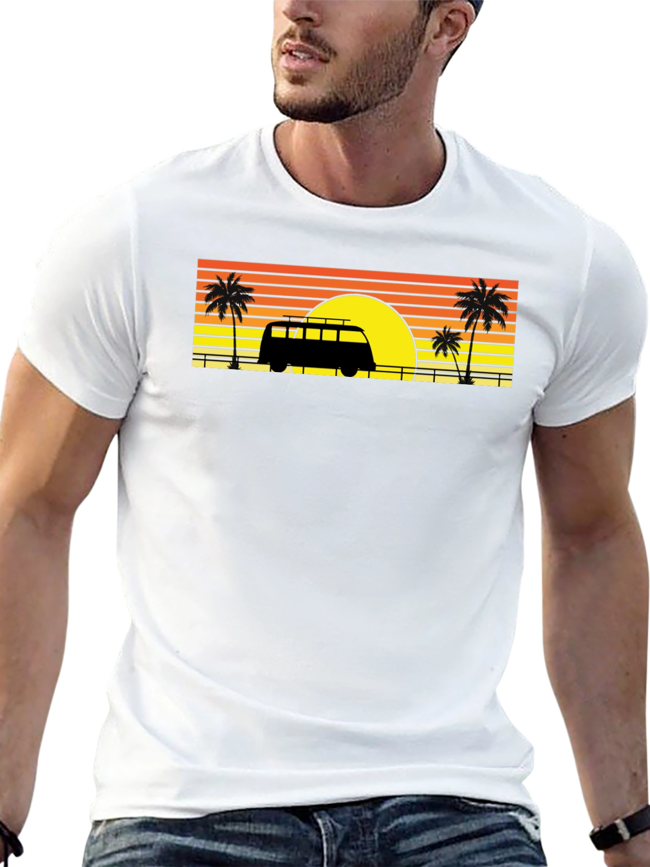 Sunset Van Palm Tee - Retro Beach Vibes