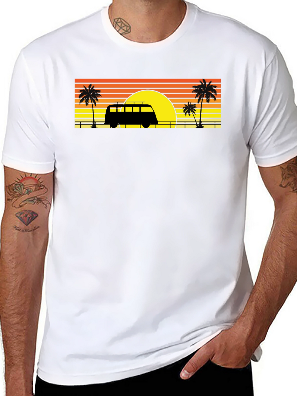 Sunset Van Palm Tee - Retro Beach Vibes