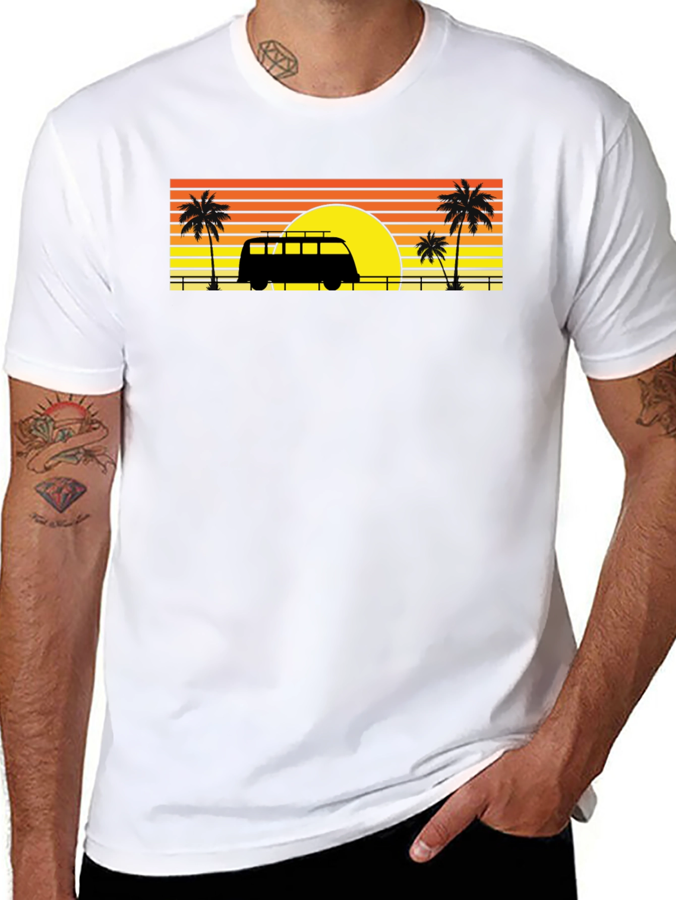 Sunset Van Palm Tee - Retro Beach Vibes