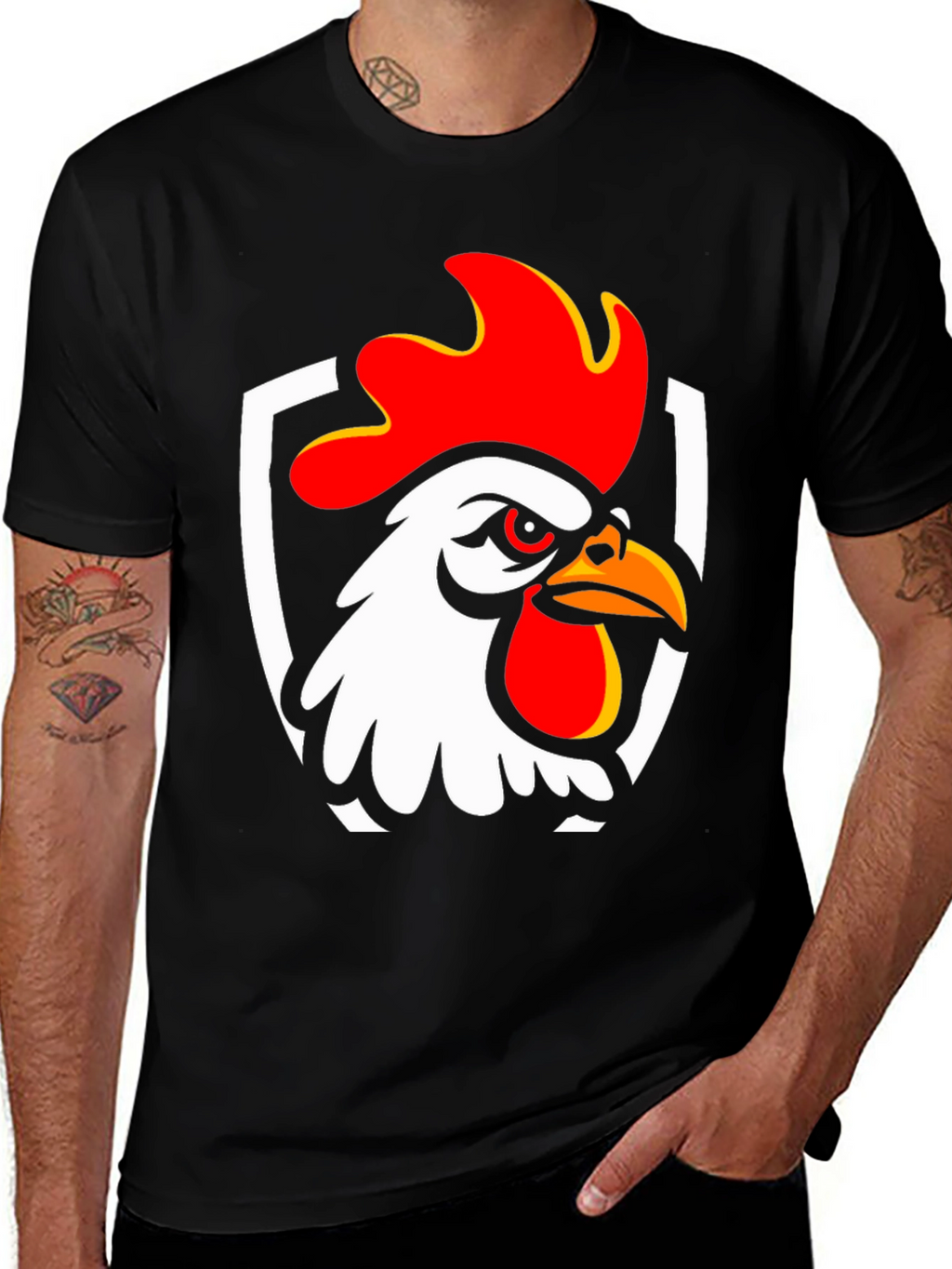 Rooster Graphic T-Shirt - Black Cotton Tee