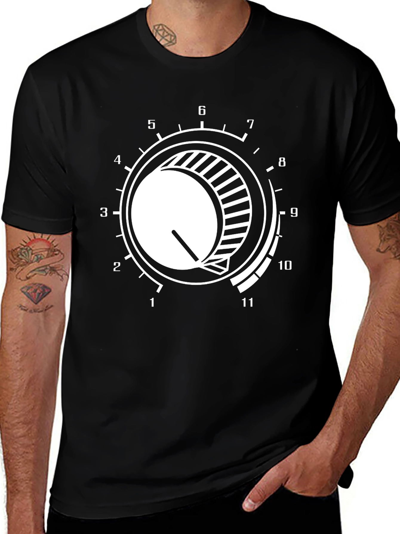 Black T-Shirt with Volume Knob Graphic