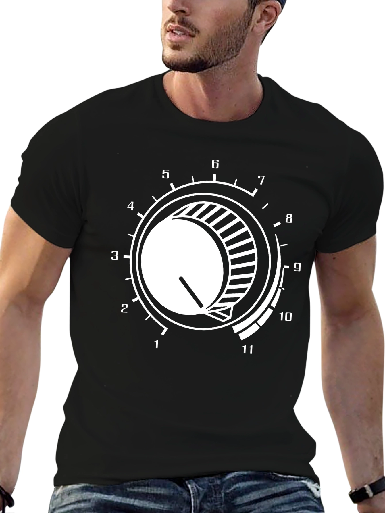 Black T-Shirt with Volume Knob Graphic