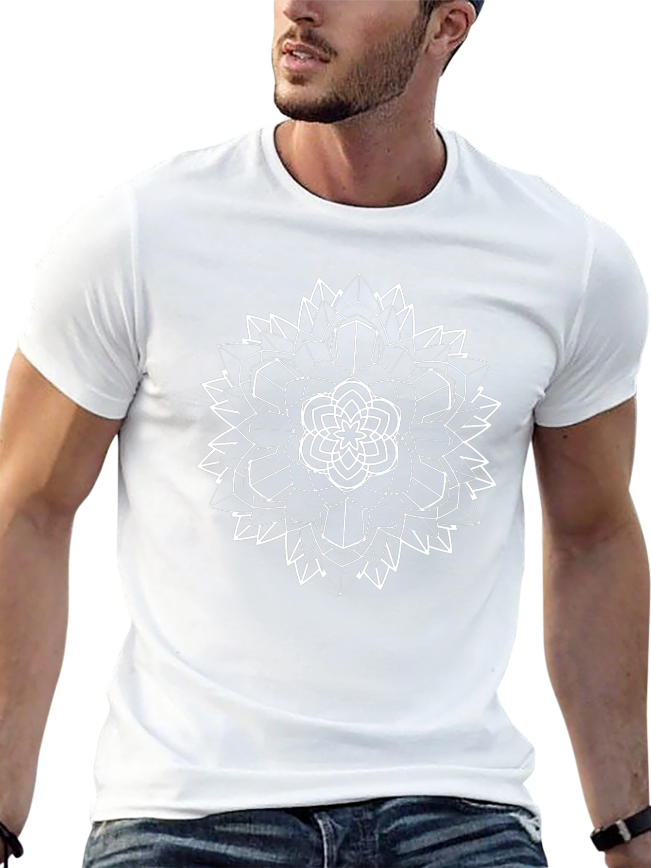 Geometric Mandala Graphic Tee - Black
