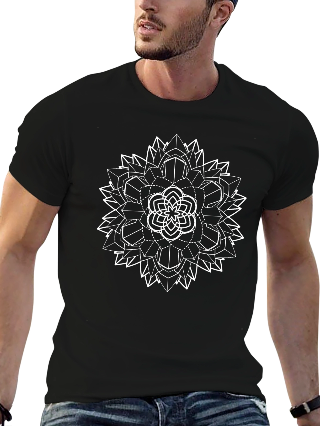 Geometric Mandala Graphic Tee - Black