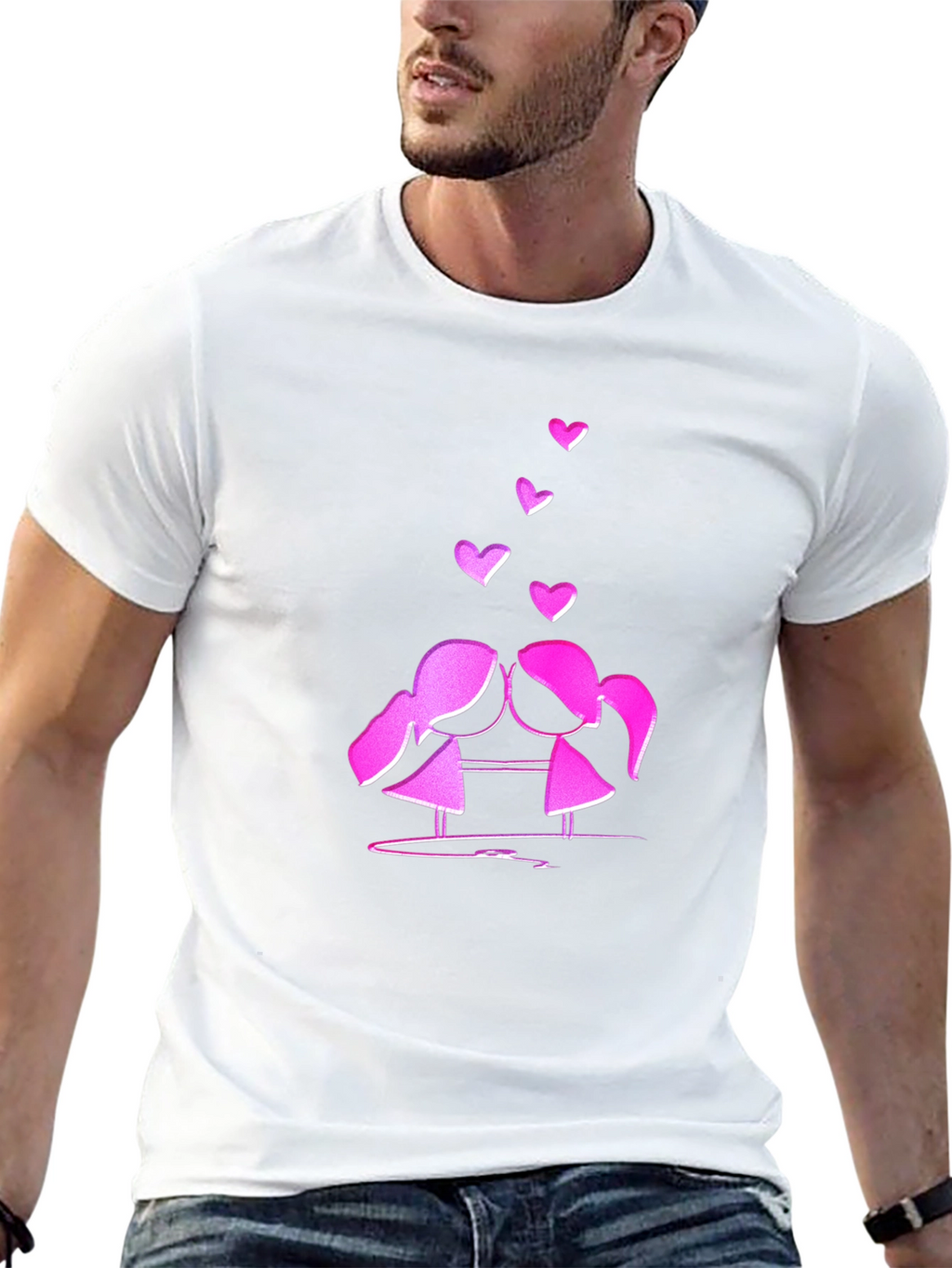 Cute Love T-Shirt - Kissing Girls & Hearts