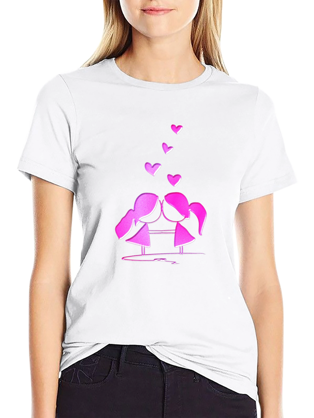 Cute Love T-Shirt - Kissing Girls & Hearts