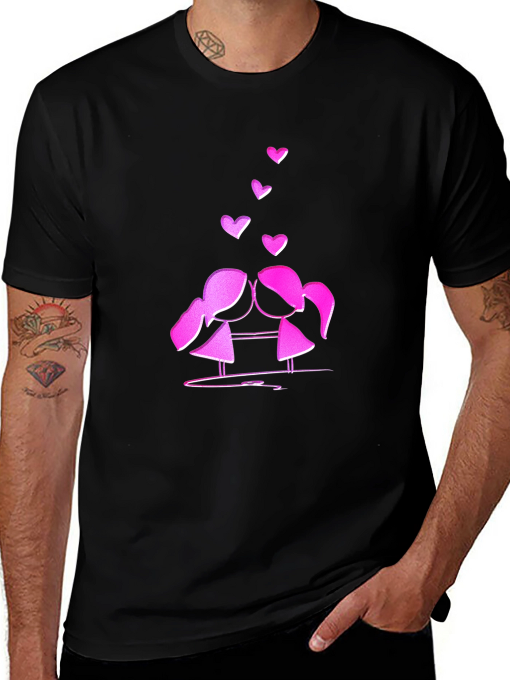 Cute Love T-Shirt - Kissing Girls & Hearts