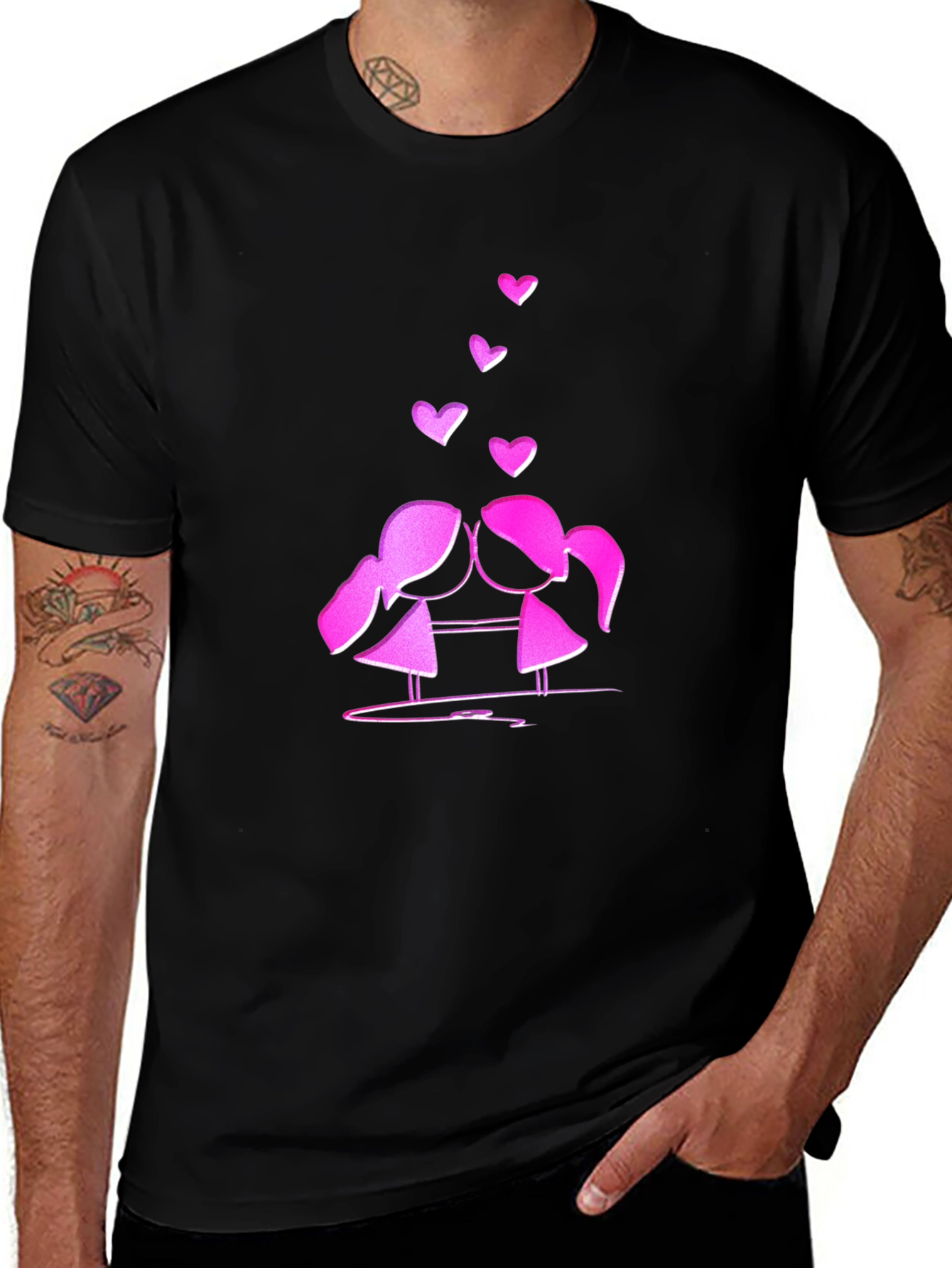 Cute Love T-Shirt - Kissing Girls & Hearts