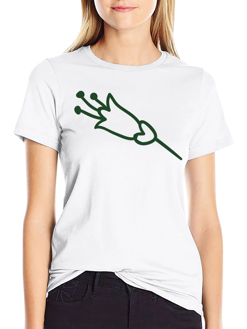 Green Flower Graphic Black T-Shirt