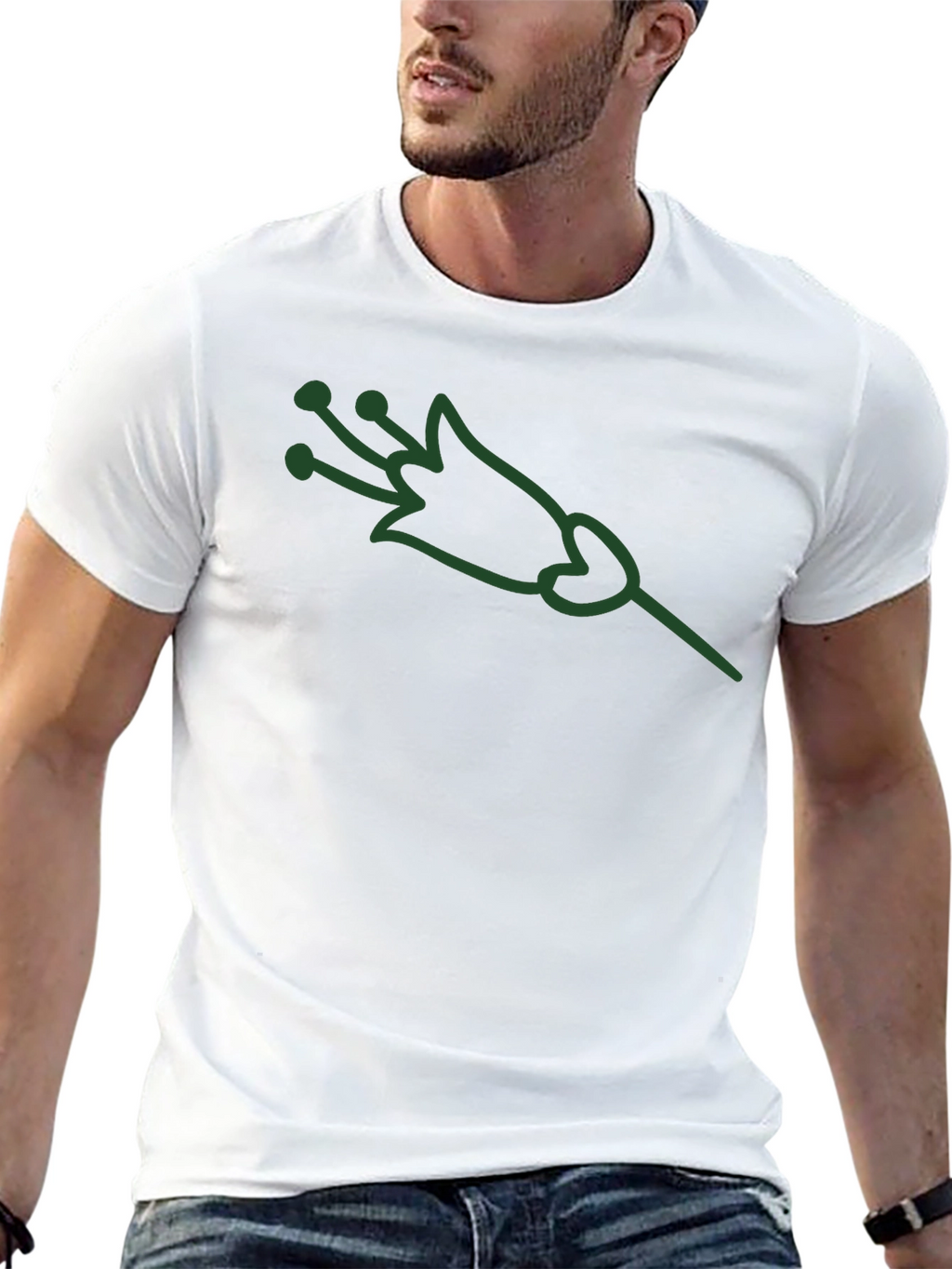 Green Flower Graphic Black T-Shirt