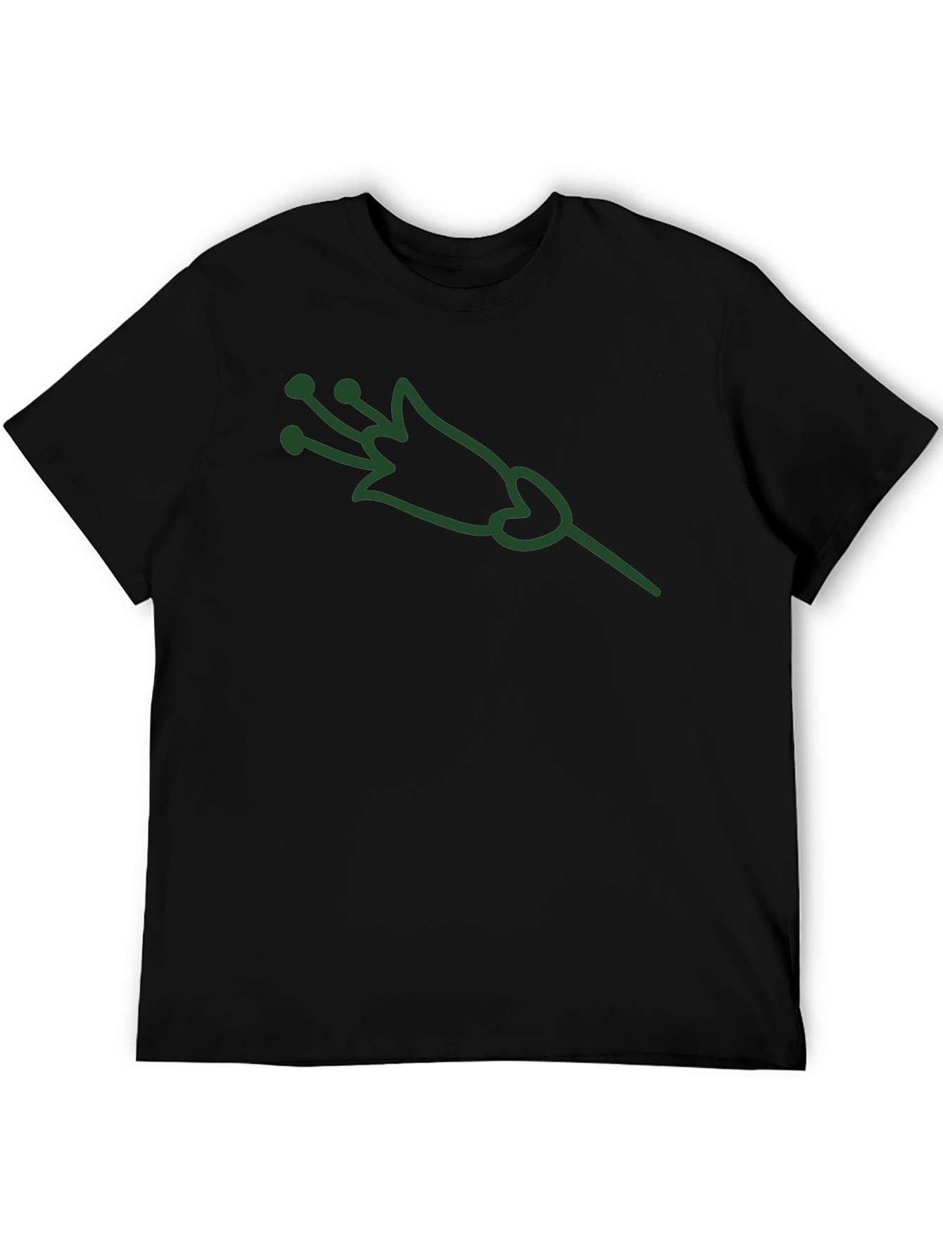 Green Flower Graphic Black T-Shirt