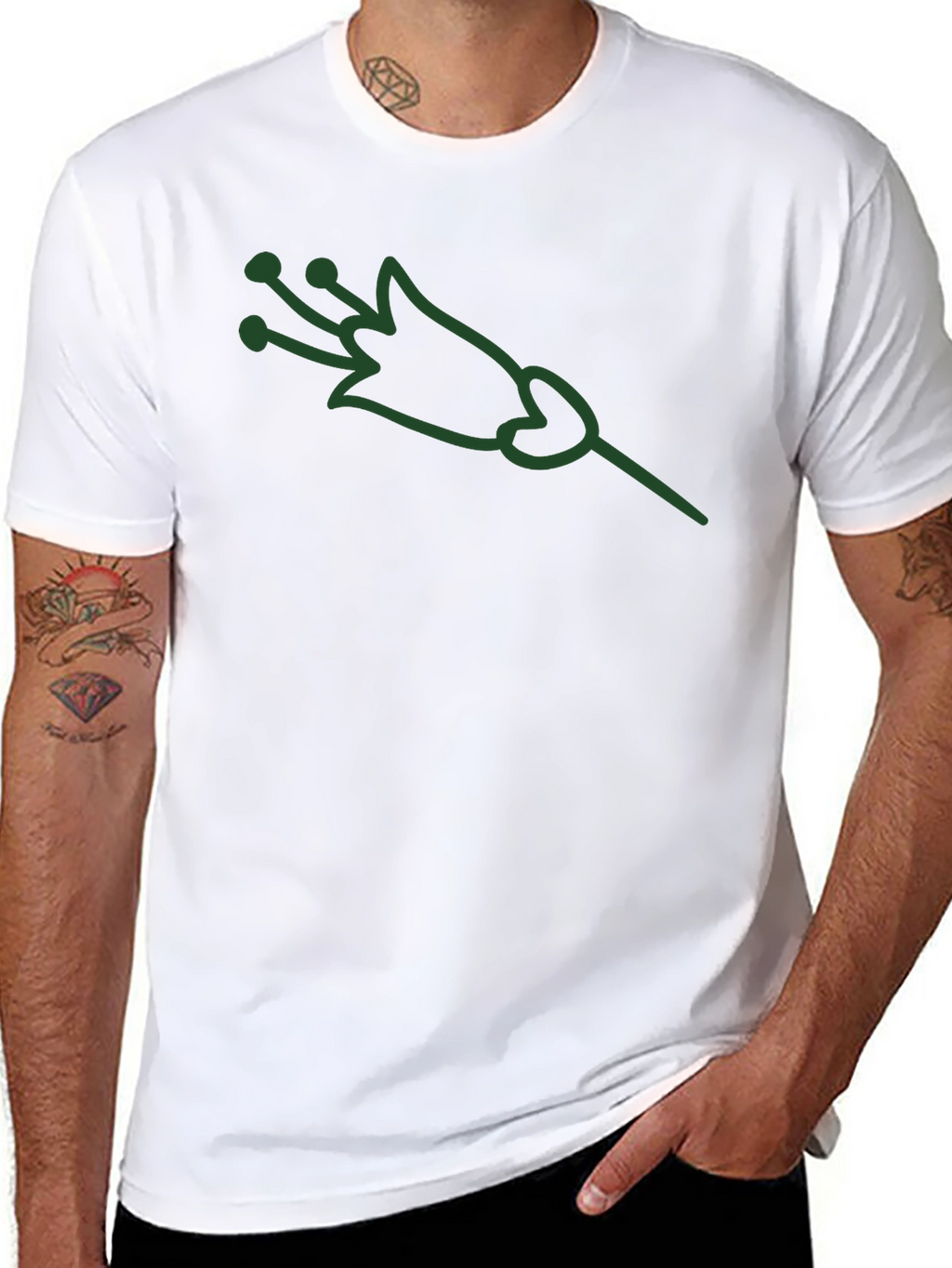 Green Flower Graphic Black T-Shirt