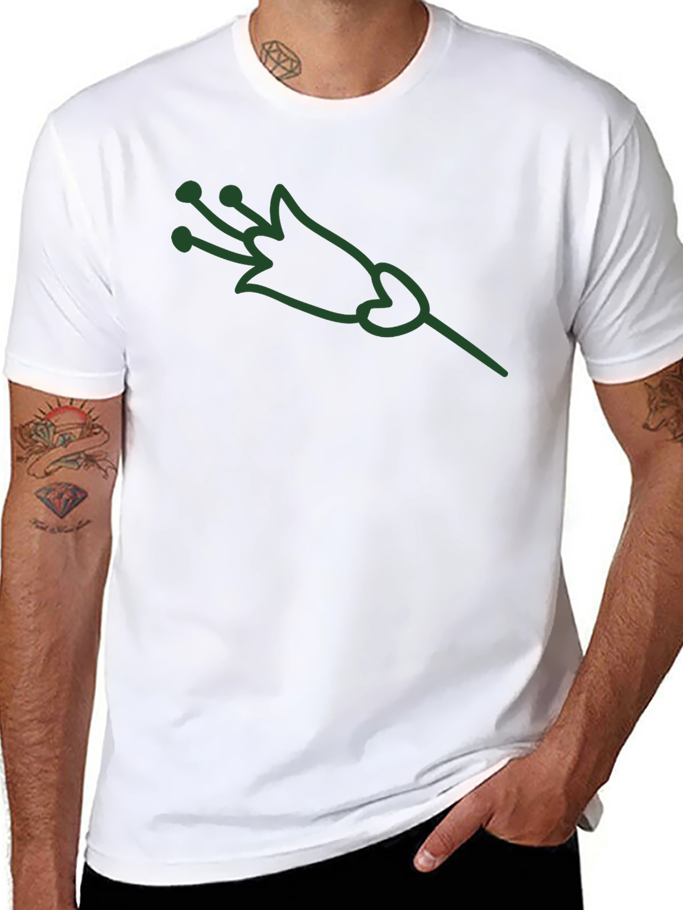 Green Flower Graphic Black T-Shirt