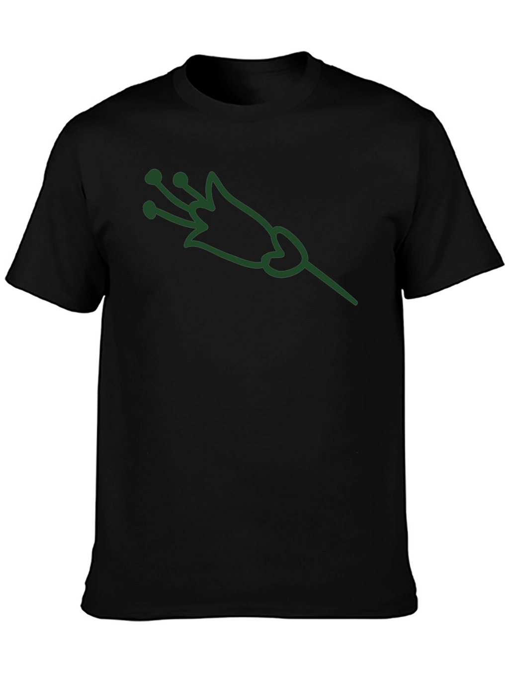 Green Flower Graphic Black T-Shirt