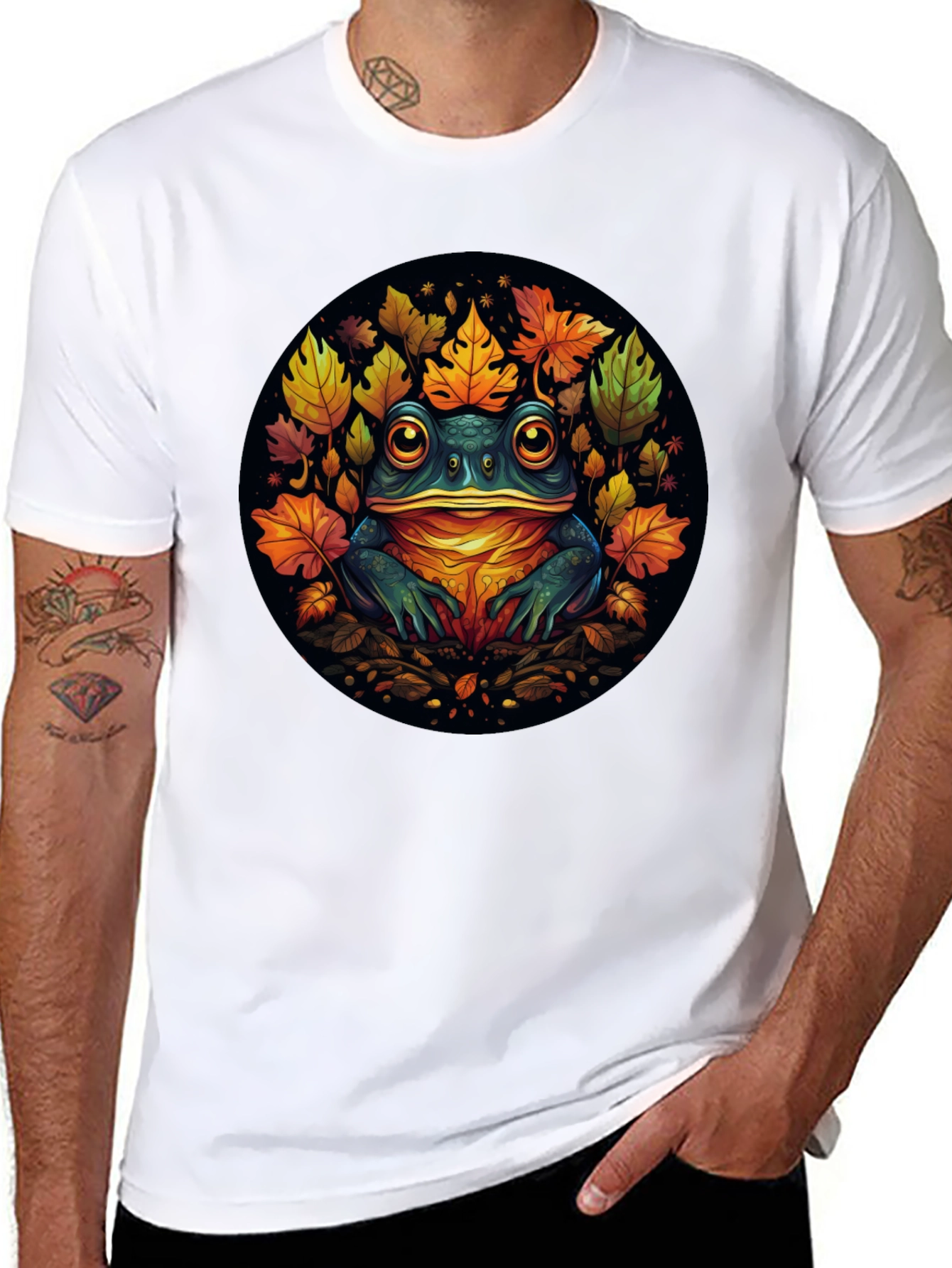 Frog & Leaves Graphic Tee - Unique Nature Design