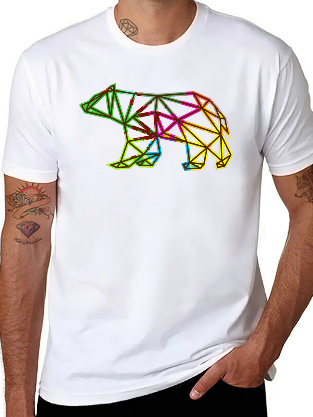 Geometric Bear Graphic Tee - Modern Mens T-Shirt